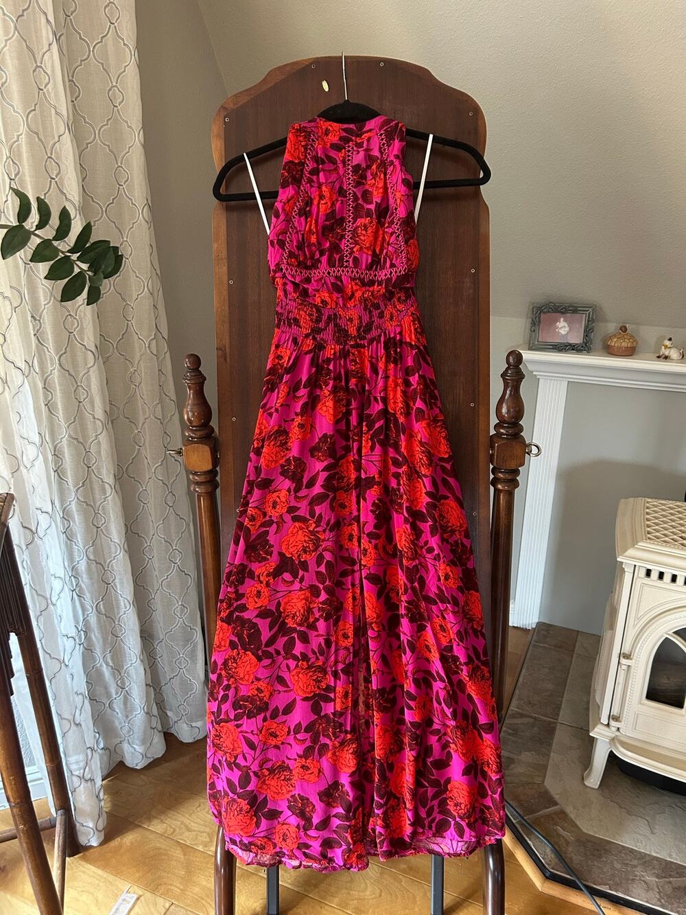 Abel the Label Charlotte Maxi Dress pink and red floral print size small